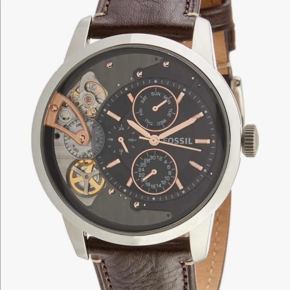 Fossil Men’s Watch - Townsman Twist Multifunctional Dark Brown Leather Watch